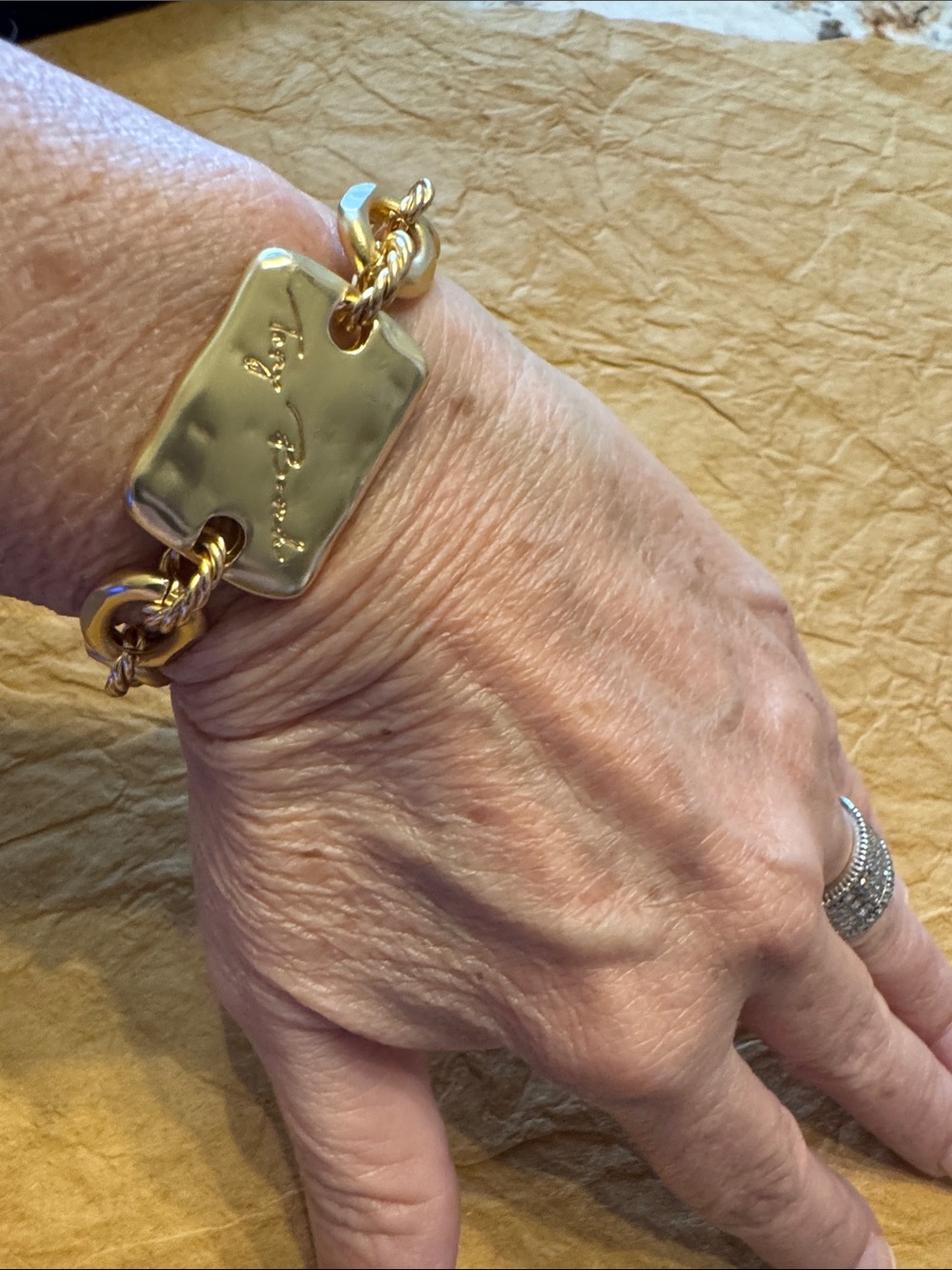 Tory Burch Gold Logo Charm Chain Bracelet with Pouch - Picture 10 of 14